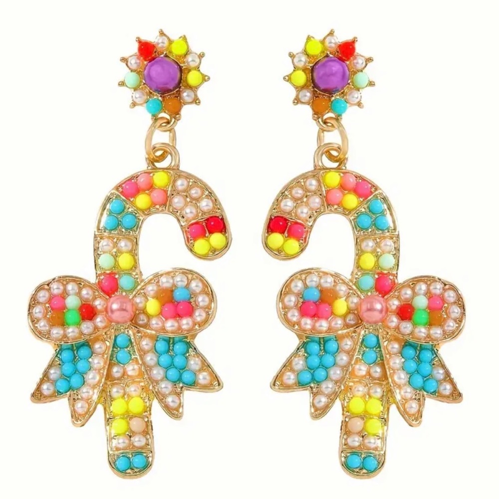 Rainbow Colored Candy Cane Dangle Earrings